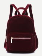 Shein Burgundy Pocket Front Double Handle Velvet Backpack
