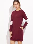 Shein Burgundy Varsity Striped Sleeve Sweatshirt Dress
