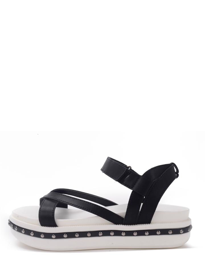 Shein Black Faux Leather Platform Gladiator Thong Sandals