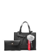 Shein Faux Fur Ball Charm Pu Bag With Envelope Clutch