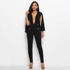 Shein Deep-v Neck Jumpsuit With Cape