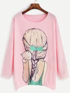 Shein Pink Girl Print Drop Shoulder T-shirt