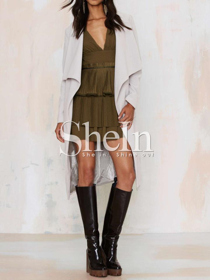 Shein Grey Long Sleeve Lapel Trench Coat