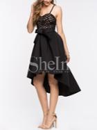Shein Black Pleated Spaghetti Strap High Low Dress