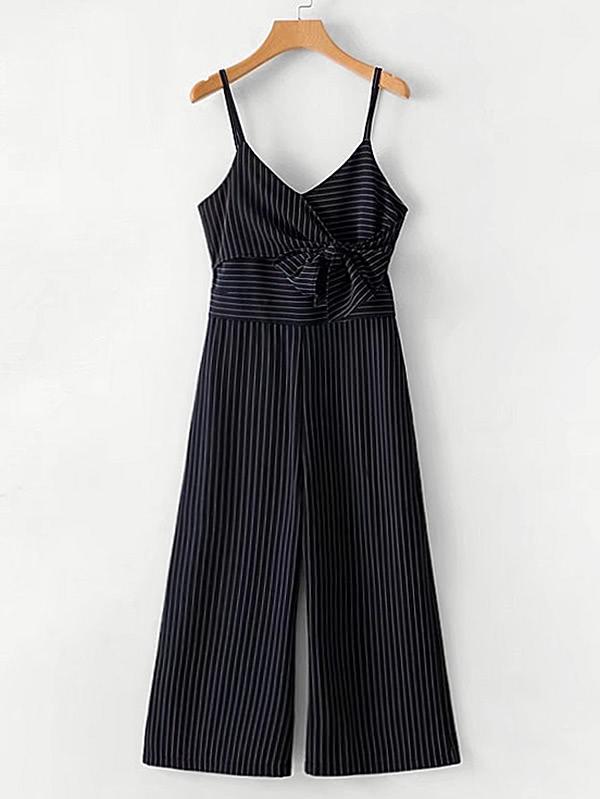 Shein Bow Tie Striped Cami Jumpsuit