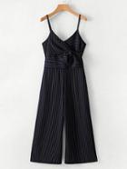 Shein Bow Tie Striped Cami Jumpsuit