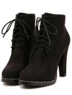 Shein Black Platform Lace Up Rugged High Heeled Boots