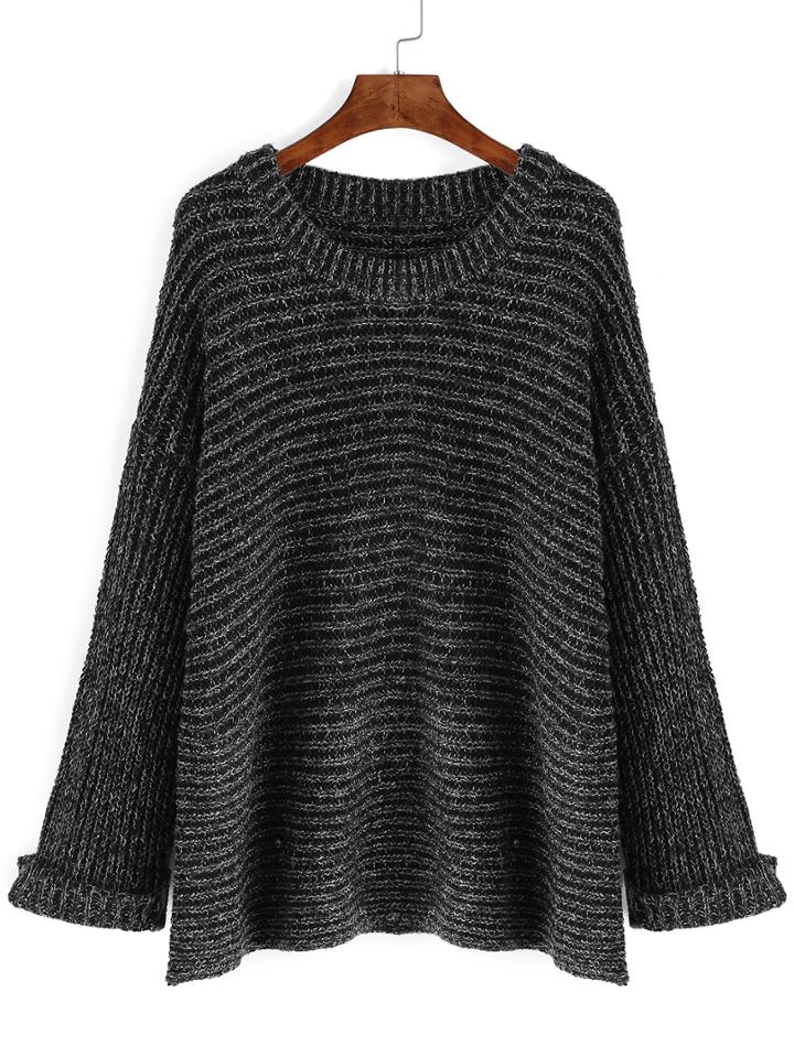 Shein Black Round Neck Rib Loose Sweater