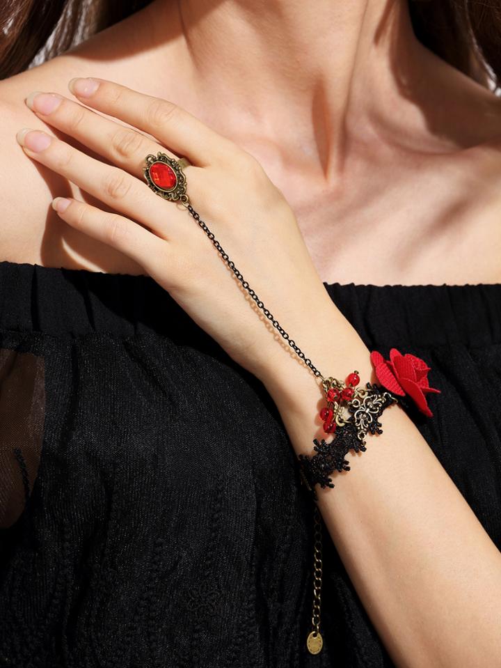 Shein Vintage Flower Lace Rhinestone Hand Chain