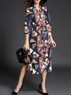 Shein Multicolor V Neck Print Drawstring Split Dress