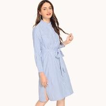 Shein Single Breasted Belted Striped Dress