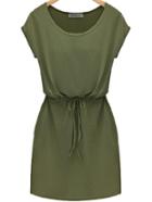 Shein Green Workwear Short Sleeve Drawstring Slim Dress