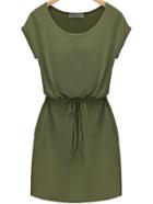 Shein Green Workwear Short Sleeve Drawstring Slim Dress