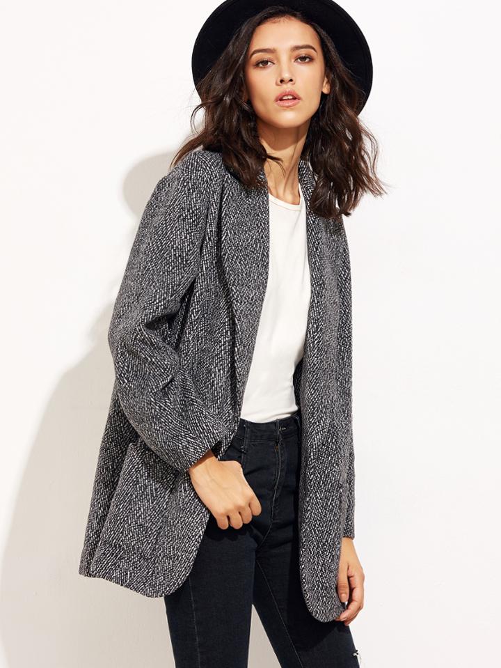 Shein Black And White Tweed Oversized Boyfriend Blazer