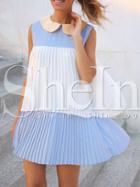 Shein Blue Peter Pan Collar Color Block Layer Pleated Dress