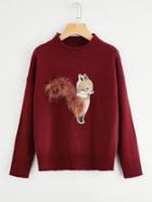 Shein Ribbed Trim Fox Patch Jumper