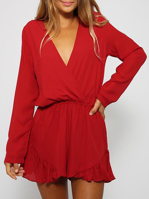 Shein Deep V Neck Ruffle Romper