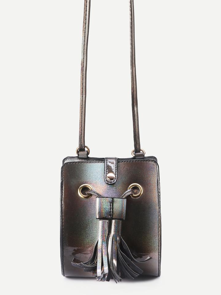 Shein Brown Iridescent Structured Tassel Drawstring Crossbody Bag