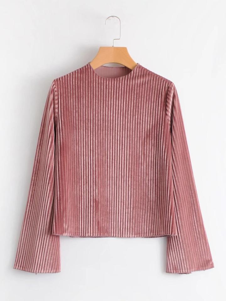 Shein Slit Cuff Rib Velvet Blouse
