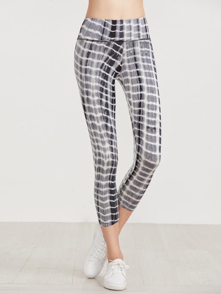 Shein Black Tie Dye Print Crop Leggings