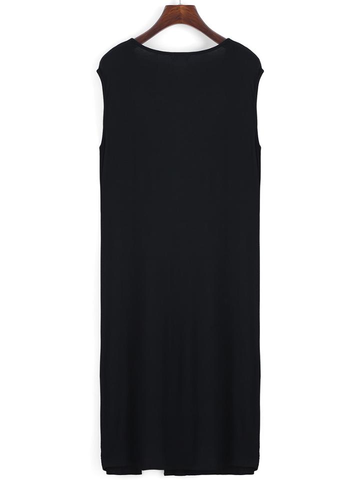 Shein Black Sleeveless Clove Wrap Front Longline Plus Top