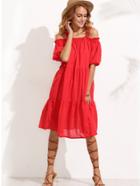 Shein Red Tassel Tie Cuff Cold Shoulder Dress