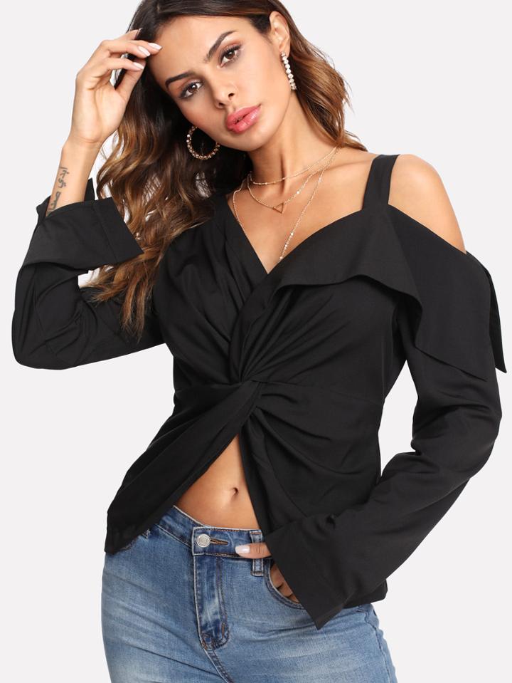 Shein Twist Front Asymmetrical Shoulder Blouse