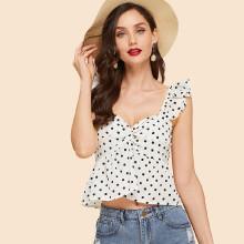 Shein Dot Print Twist Ruffle Top