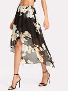 Shein Overlap Front Dip Hem Florals Skirt