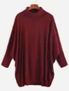 Shein Burgundy Ribbed Turtleneck Dolman Sleeve Sweater