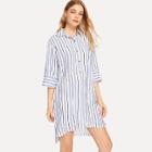 Shein Single Breasted Striped Dip Hem Shirt Dress