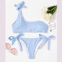 Shein Plus One Shoulder Striped Bikini Set