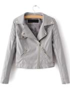 Shein Grey Textured Detail Pu Jacket With Zipper