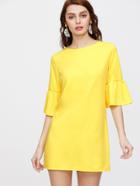Shein Yellow Elbow Sleeve Ruffle Tunic Dress