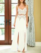 Shein Beige Spaghetti Strap With Lace Maxi Dress