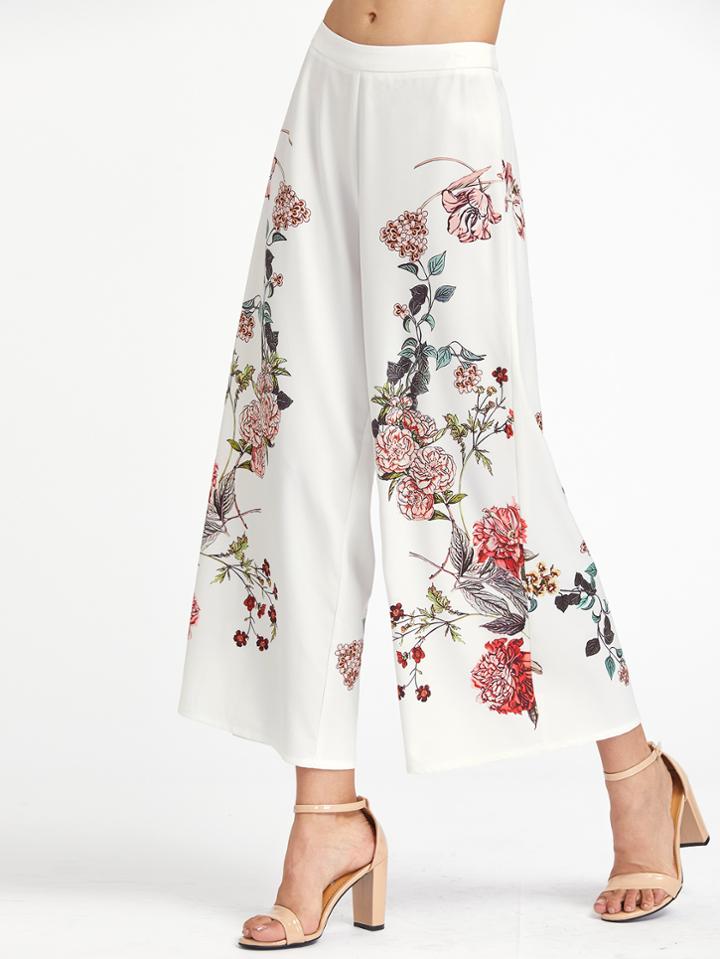 Shein Botanical Print Zip Side Wide Leg Pants