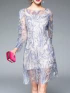 Shein Blue Sheer Fringe Sequined Two-pieces Shift Dress