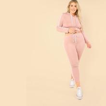 Shein Plus Striped Side Crop Hoodie & Leggings Set