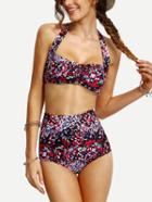 Shein Halter Colorful Print High Waist Bikini Set