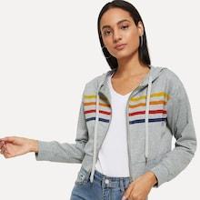 Shein Stripe Contrast Crop Hooded Jacket