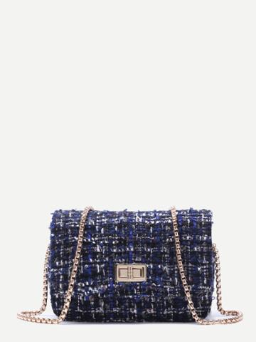 Shein Royal Blue Woolen Box Bag With Chain Strap