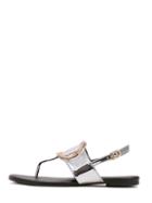 Shein Silver Metal Decorated Buckle Strap Flip Sandals