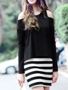 Shein Black Open Shoulder Striped Combo Dress