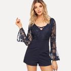 Shein Bell Sleeve Lace Bodice Romper