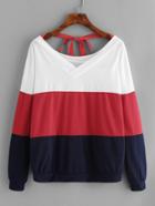 Shein Cut & Sew Panel Ribbon Tie Pullover