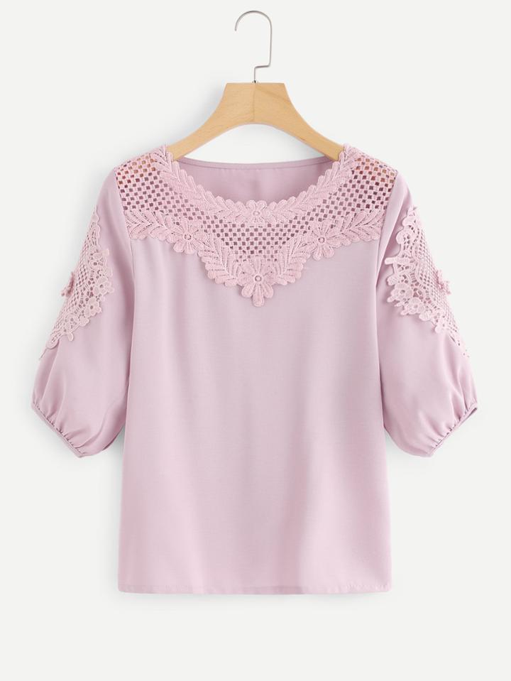 Shein Lace Crochet Contrsat Blouse