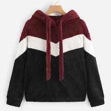 Shein Colorblock Drawstring Detail Teddy Sweatshirt