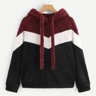 Shein Colorblock Drawstring Detail Teddy Sweatshirt