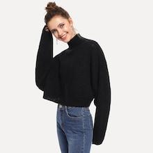 Shein Balloon Sleeve Crop Boxy Sweater