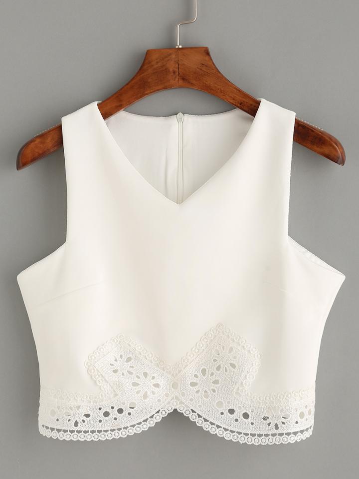 Shein White Lace Trim Crop Tank Top